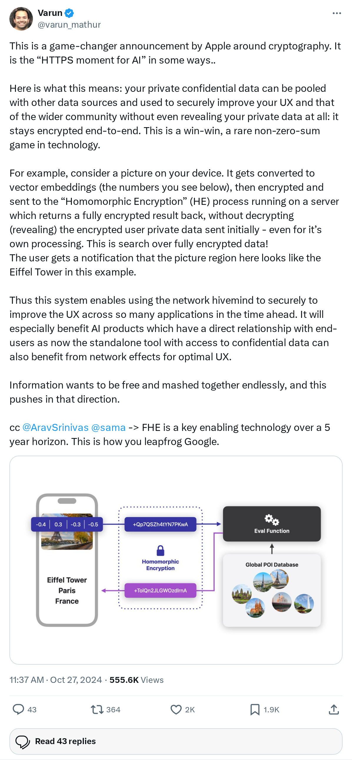 This is a game-changer announcement by Apple around cryptography. It is the “HTTPS moment for AI” in some ways.. 

Here is what this means: 