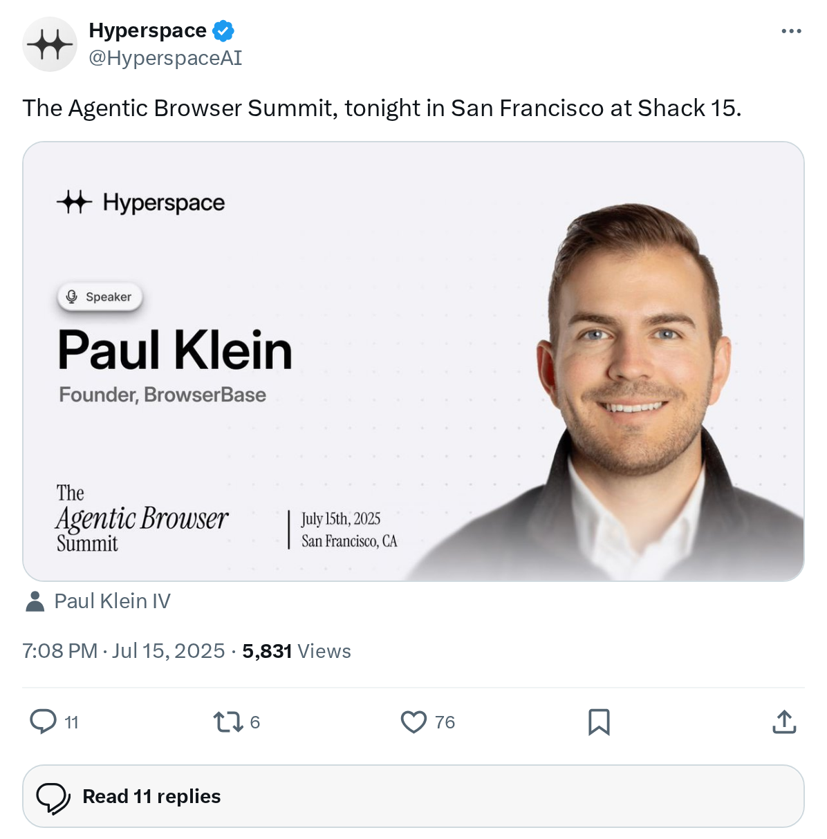 The Agentic Browser Summit, tonight in San Francisco at Shack 15.