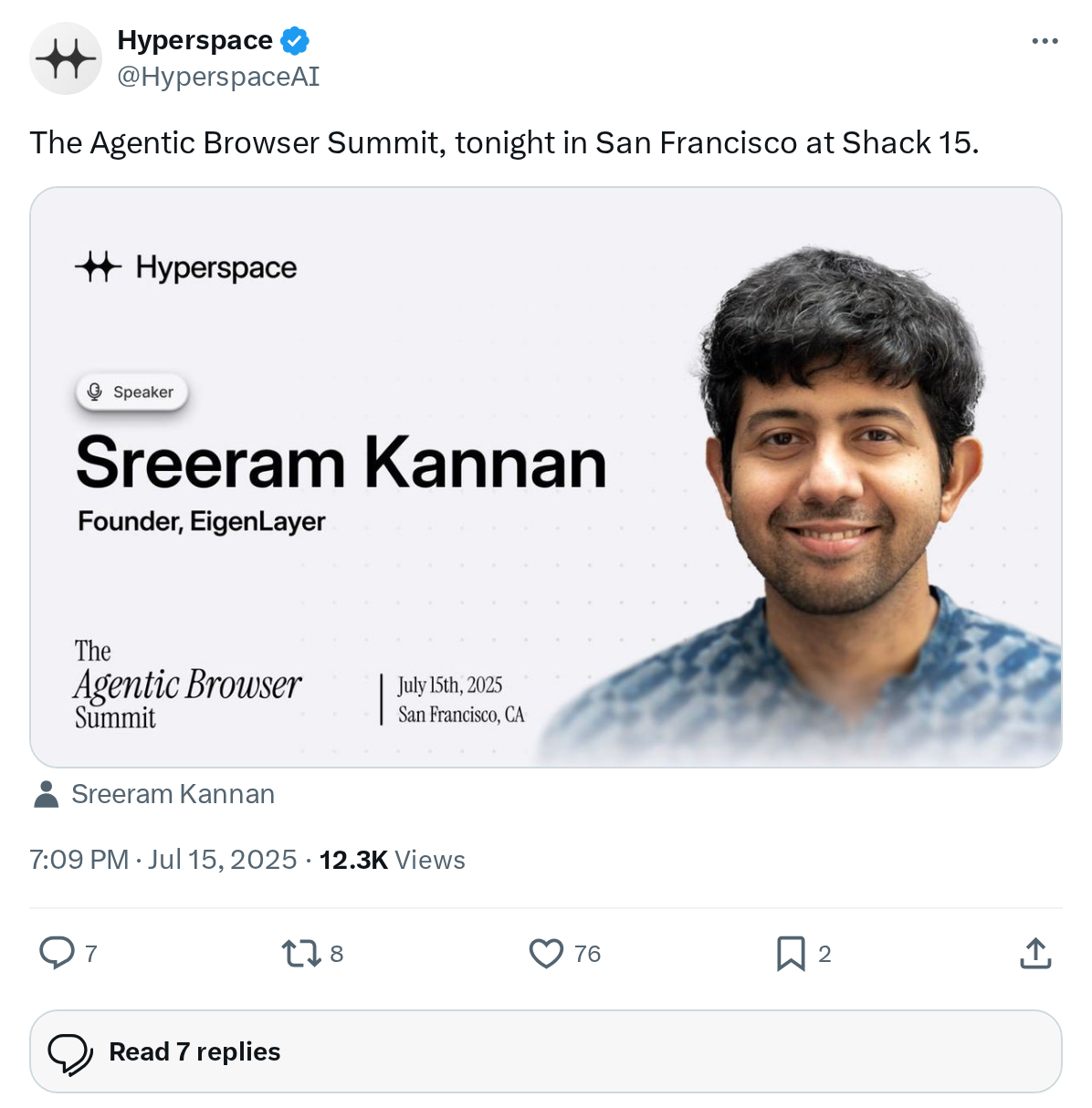 The Agentic Browser Summit, tonight in San Francisco at Shack 15.