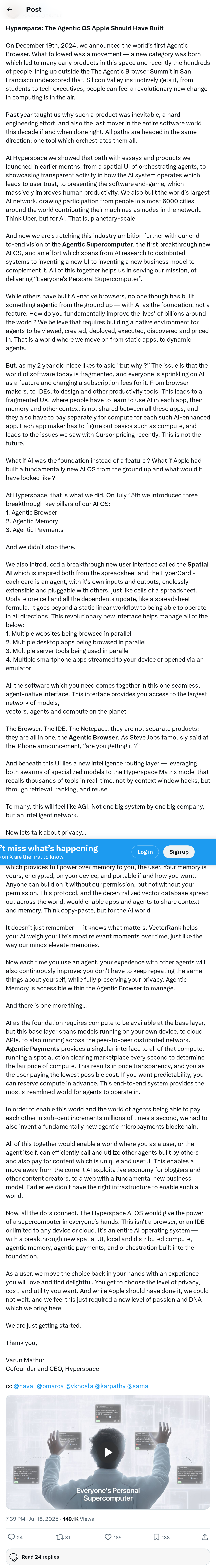 Hyperspace: The Agentic OS Apple Should Have Built

On December 19th, 2024, we announced the world’s first Agentic Browser. What followed wa