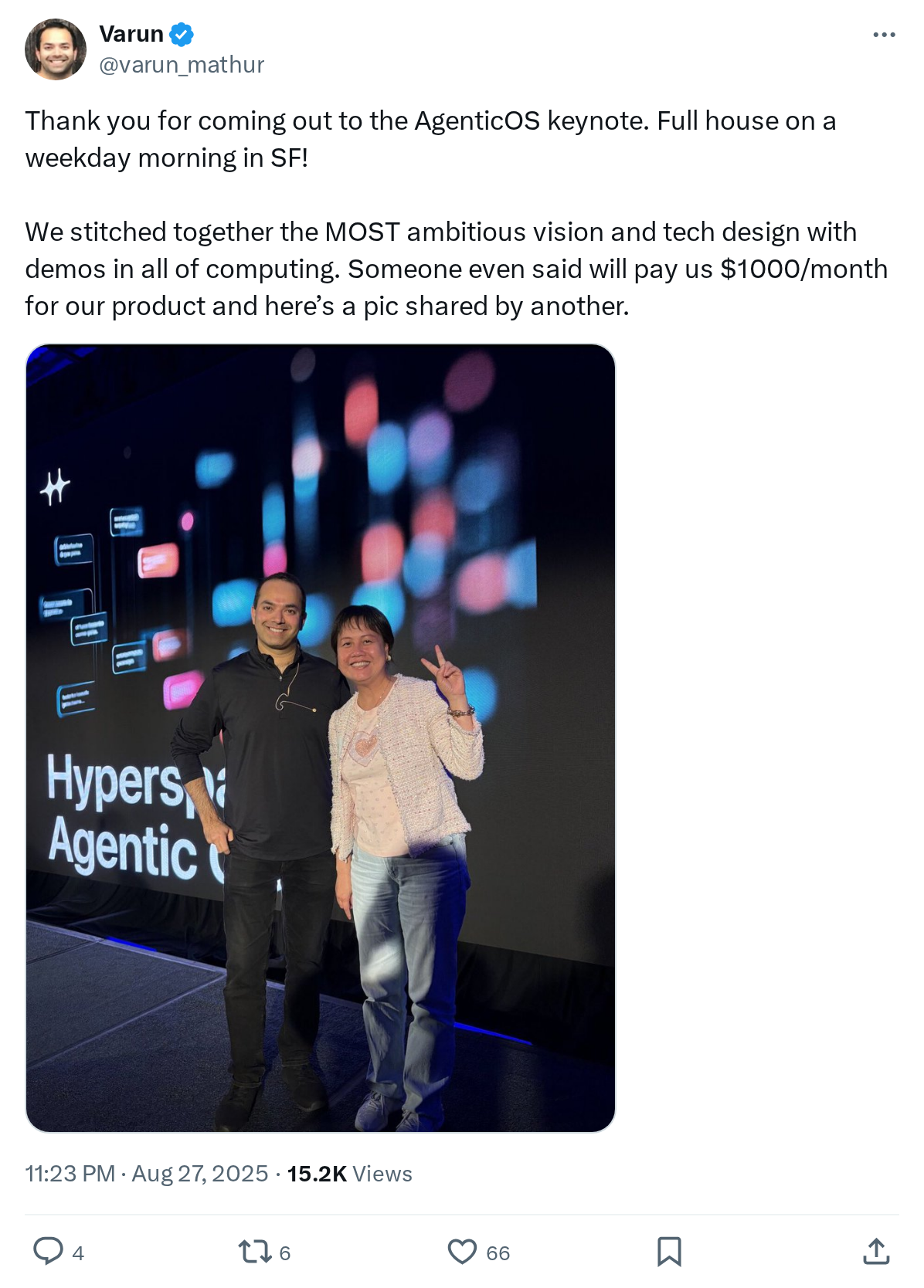 Thank you for coming out to the AgenticOS keynote. Full house on a weekday morning in SF! 

We stitched together the MOST ambitious vision a