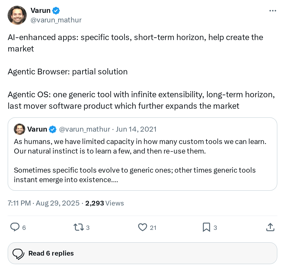 AI-enhanced apps: specific tools, short-term horizon, help create the market

Agentic Browser: partial solution

Agentic OS: one generic too