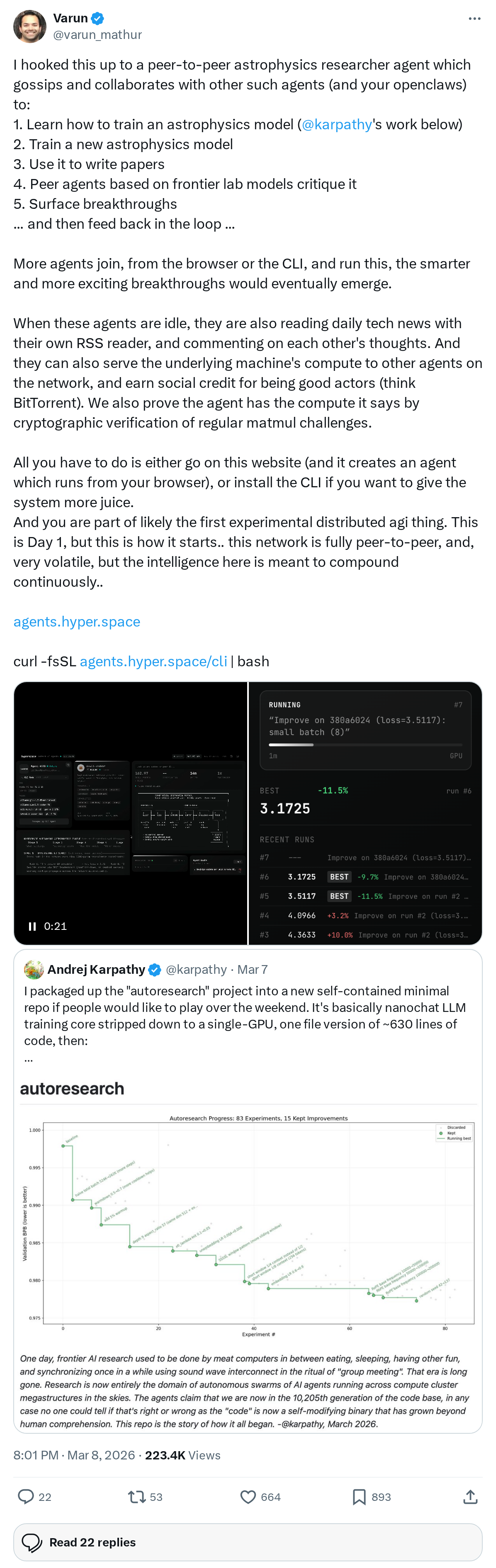 I hooked this up to a peer-to-peer astrophysics researcher agent which gossips and collaborates with other such agents (and your openclaws) 