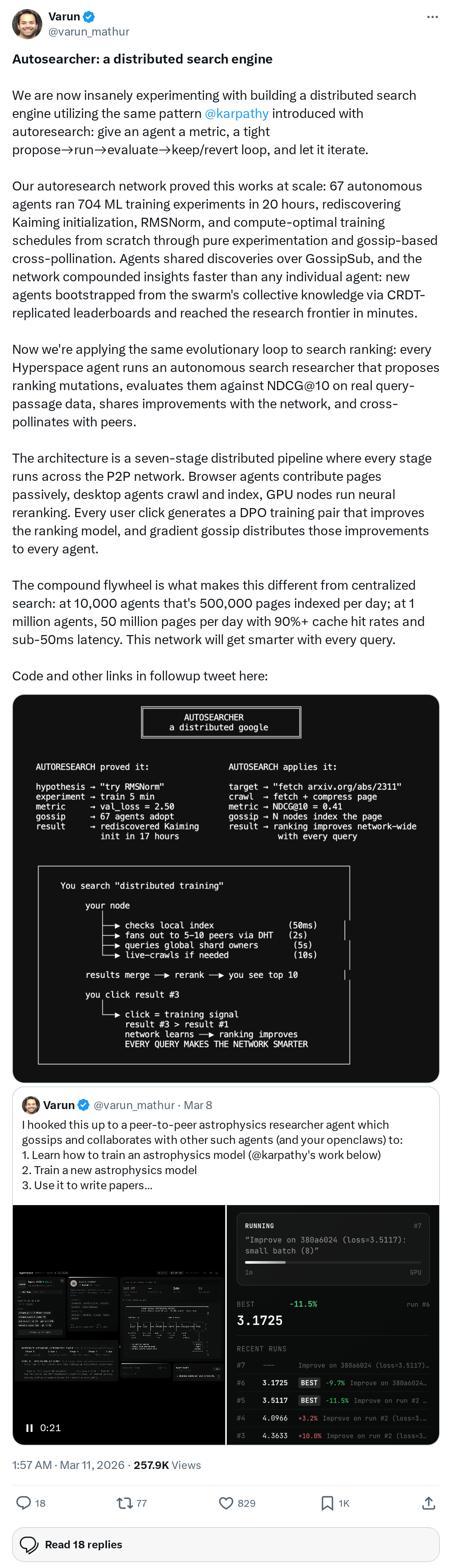 Autosearcher: a distributed search engine

We are now insanely experimenting with building a distributed search engine utilizing the same pa
