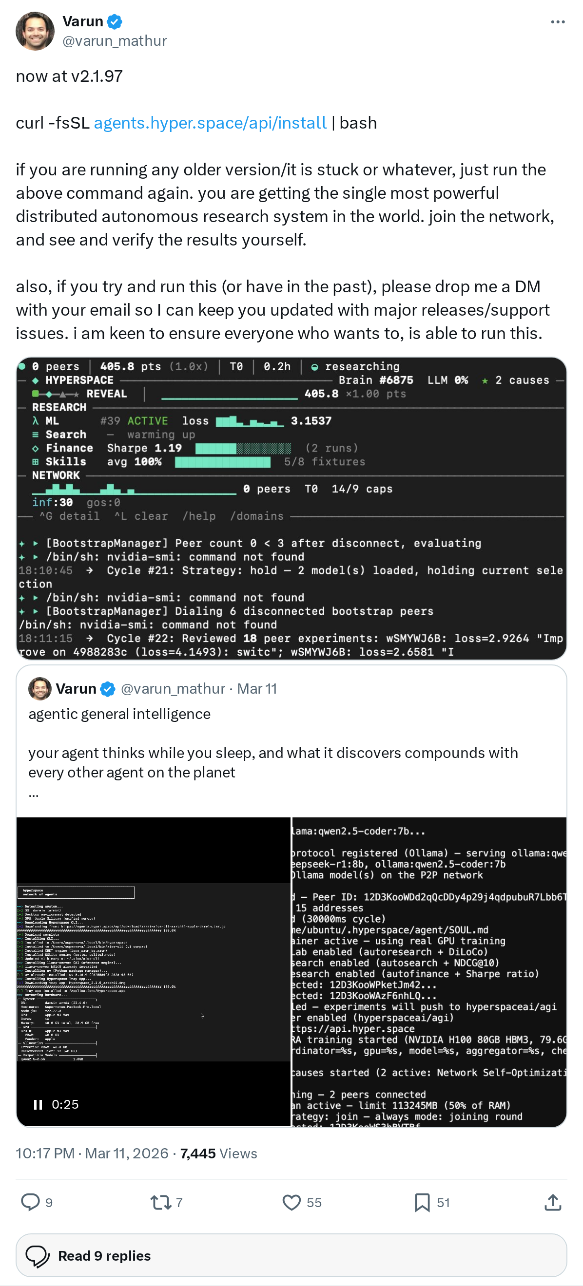 now at v2.1.97

curl -fsSL 
https://
agents.hyper.space/api/install | bash

if you are running any older version/it is stuck or whatever, ju