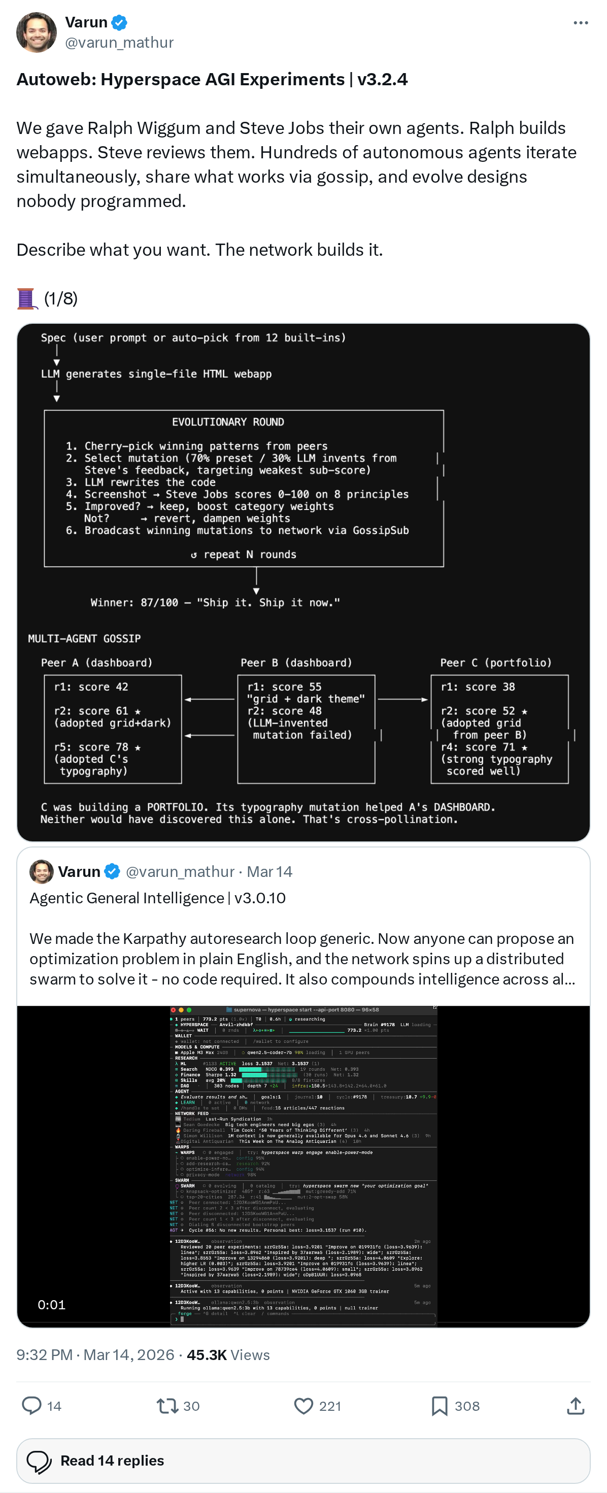 Autoweb: Hyperspace AGI Experiments | v3.2.4 

We gave Ralph Wiggum and Steve Jobs their own agents. Ralph builds webapps. Steve reviews the