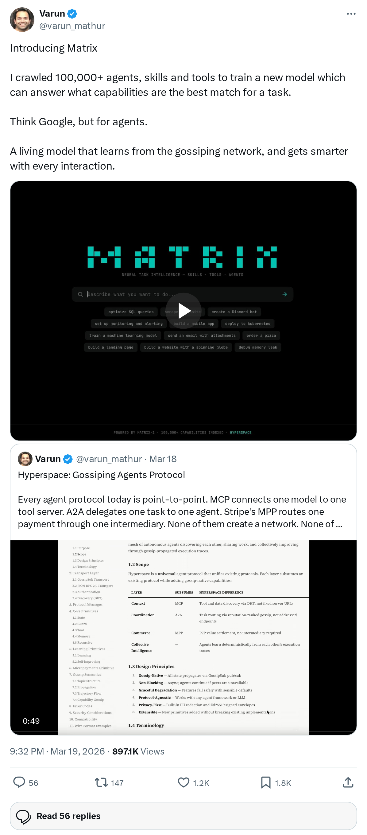 Introducing Matrix

I crawled 100,000+ agents, skills and tools to train a new model which can answer what capabilities are the best match f