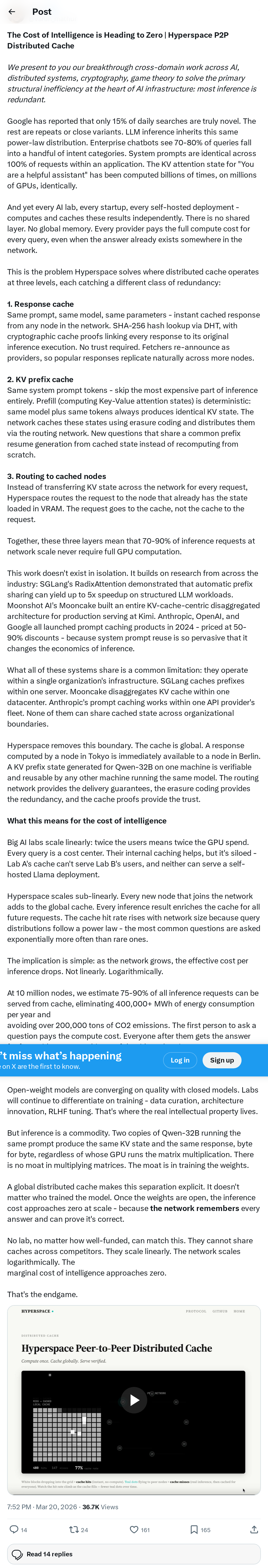 The Cost of Intelligence is Heading to Zero | Hyperspace P2P Distributed Cache

We present to you our breakthrough cross-domain work across 