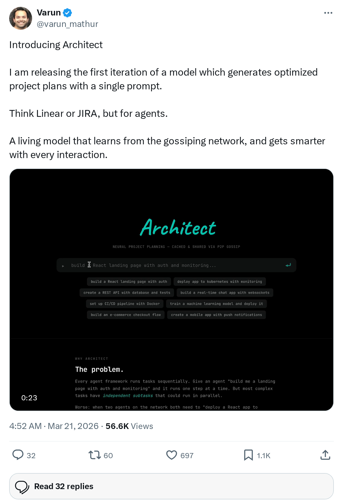 Introducing Architect 

I am releasing the first iteration of a model which generates optimized project plans with a single prompt.  

Think