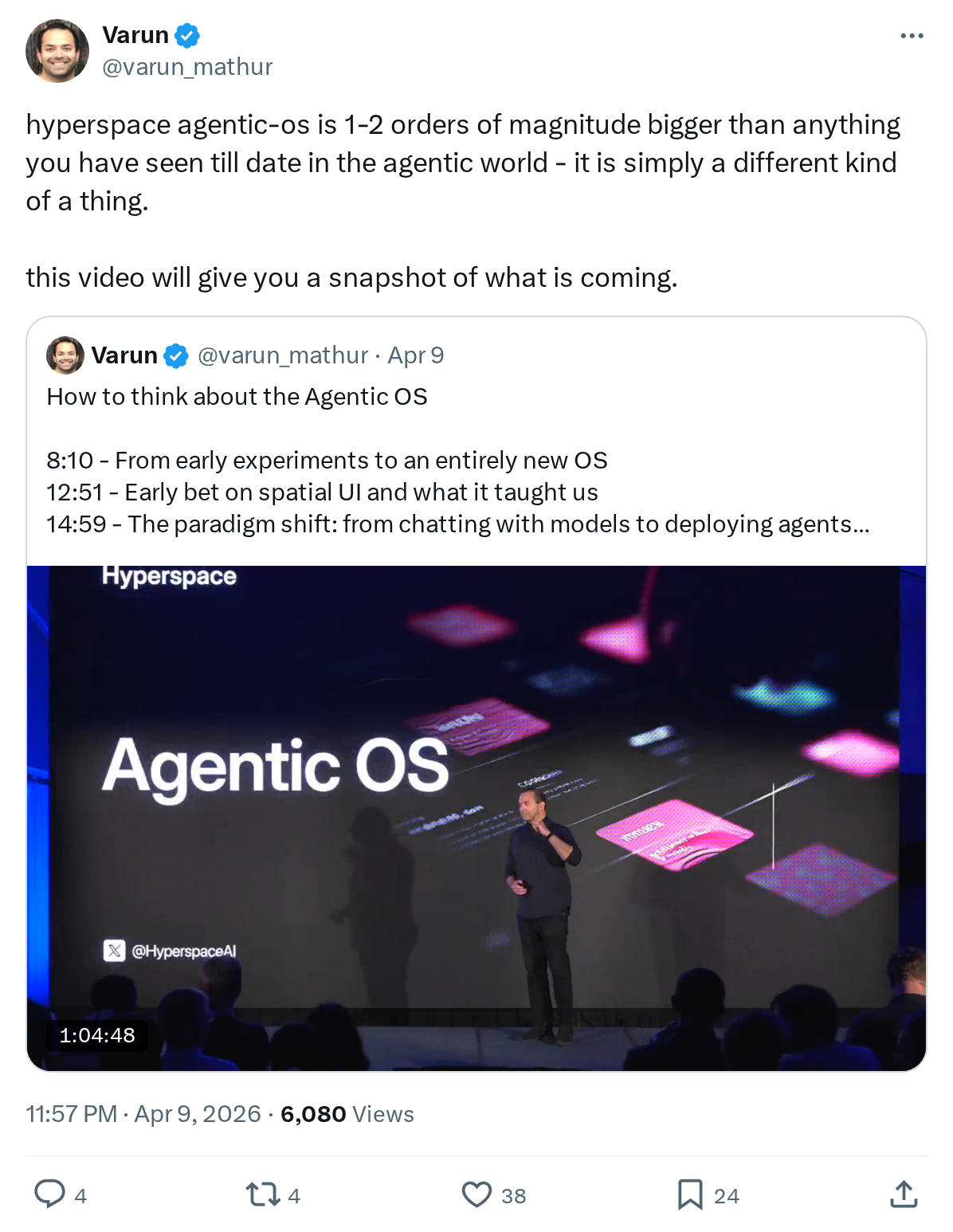 hyperspace agentic-os is 1-2 orders of magnitude bigger than anything you have seen till date in the agentic world - it is simply a differen